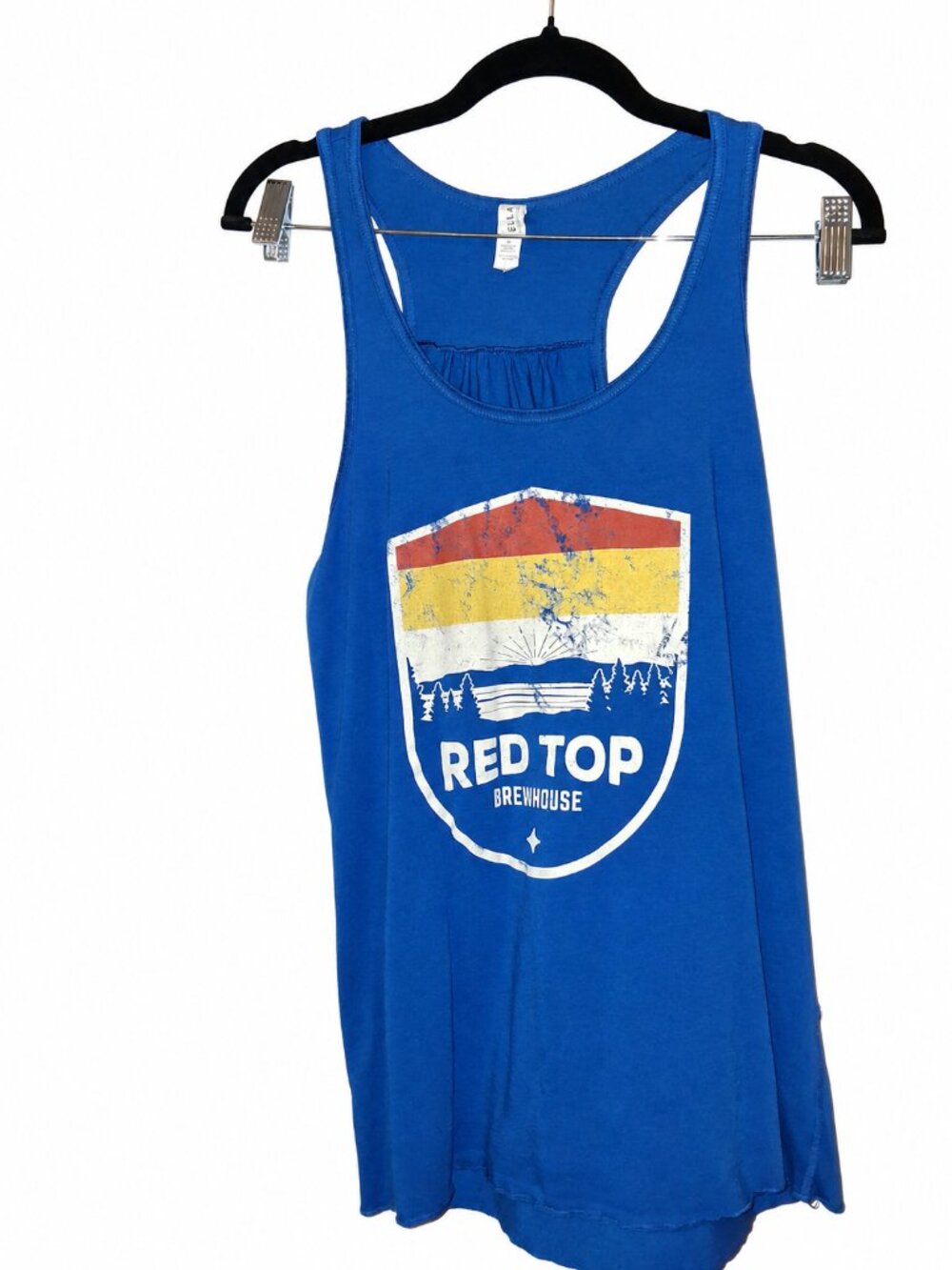 Bella + Canvas Red Top Brewhouse Graphic Racerback Tank Top Blue Women's Size L